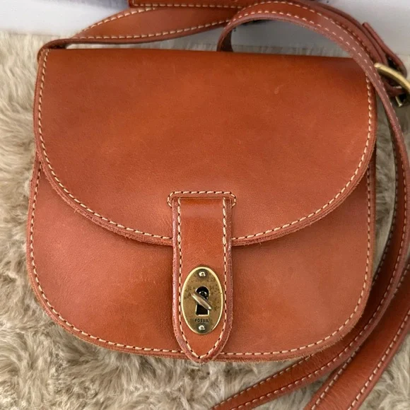 Vintage Fossil Small Crossbody Leather Brown Purse Emi Saddle Bag - Picture 5 of 8